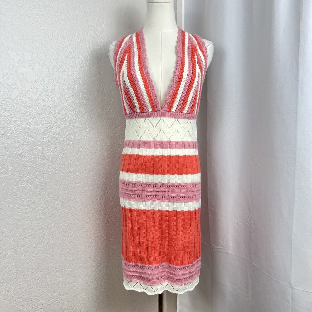 Indikah Dress Womens Large Orange Crochet Knit Boho Festival Beach Vacation Y2K